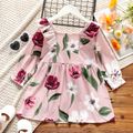 Toddler Girl Ruffled Floral Print/Solid Color Square Neck Long-sleeve Dress Light Pink