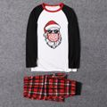 Christmas Santa Claus Wearing Mask Print Family Matching Long-sleeve Red Plaid Pajamas Sets (Flame Resistant) Black/White/Red