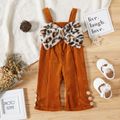 Baby Girl Leopard Bowknot Brown Sleeveless Jumpsuit Overalls Brown