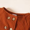 2pcs Baby Boy Solid Waffle Double Breasted Long-sleeve Top and Bloomers Shorts Set Brown