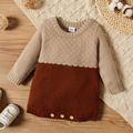 Baby Girl Long-sleeve Color Block Knitted Romper Red