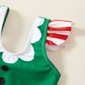 Christmas Elf Outfit Striped Flutter-sleeve Baby Swimsuit Red/White