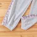 2-piece Kid Girl Plaid Tweed Splice Colorblock Hoodie Sweatshirt and Pants Set Grey