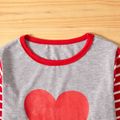 2-piece Kid Girl Letter Heart Print Striped Long-sleeve Tee and Denim Jeans Set Grey
