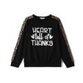 Thanksgiving Contrast Leopard and Letter Print Family Matching Long-sleeve Sweatshirts Black