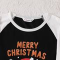 Christmas Gingerbread Man and Letter Print Black Family Matching Raglan Long-sleeve Pajamas Sets (Flame Resistant) Black/White image 4