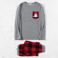 Christmas Bear Paw and Letter Print Family Matching Long-sleeve Red Plaid Pajamas Sets (Flame Resistant) Grey