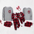 Christmas Bear Paw and Letter Print Family Matching Long-sleeve Red Plaid Pajamas Sets (Flame Resistant) Grey