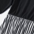 Black Round Neck Half-sleeve Splicing Striped Dress for Mom and Me Black