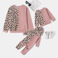 Pink Splicing Leopard Long-sleeve Sweatshirts for Mom and Me Pink