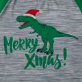 Christmas Dinosaur and Letter Print Snug Fit Family Matching Raglan Long-sleeve Green Plaid Pajamas Sets Green