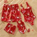 Christmas All Over Santa Claus on Sleigh with 2 Reindeers and Letter Print Red Family Matching Swimsuits Red image 1