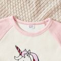 2-piece Kid Girl Letter Unicorn Embroidered Fuzzy Raglan Sleeve Sweatshirt and Pink Pants set Pink