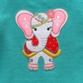 Toddler Girl Elephant Embroidered Ruffle Long-sleeve Dress Green