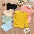 Toddler Girl Ruffled Casual Solid Ribbed Long-sleeve Top Pink image 3
