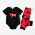 Christmas Elk Print Family Matching Short-sleeve Pajamas Sets (Flame Resistant) Black
