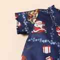 2-piece Toddler Boy Christmas Santa Deer Print Bow Design Shirt and Solid Shorts Set Dark Blue