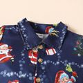 2-piece Toddler Boy Christmas Santa Deer Print Bow Design Shirt and Solid Shorts Set Dark Blue
