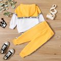 2-piece Toddler Boy Letter Print Colorblock Hoodie Sweatshirt and Pants Set Yellow