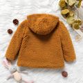 Toddler Girl Button Design Floral Print Hooded Fuzzy Jacket Coffee