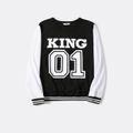Letter and Number Print Family Matching Splicing Long-sleeve Sweatshirts Black/White