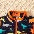 Kid Boy Animal Dinosaur Print Zipper Vest Coat Dark Blue