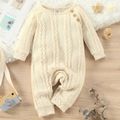Baby Boy/Girl Solid Cable Knit Long-sleeve Jumpsuit Apricot image 1