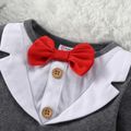 100% Cotton Baby Boy Gentleman Bow Tie Grey Long-sleeve Romper Color block