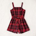Christmas Red Plaid Sleeveless Belted Romper Shorts for Mom and Me Color block
