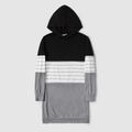 Family Matching Color Block Splicing Long-sleeve Hoodie Dress and Sweatshirts Sets Color block