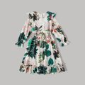 Family Matching Floral Pint Long-sleeve Belted Dresses and Raglan-sleeve T-shirts Sets White