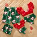 Christmas All Over Santa Print Family Matching Ruffle-sleeve Crop Tops and Shorts Swimsuits Color block