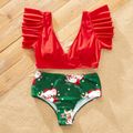 Christmas All Over Santa Print Family Matching Ruffle-sleeve Crop Tops and Shorts Swimsuits Color block