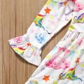 2-piece Toddler Girl Unicorn Stars Print Ruffled High Low Long-sleeve Top and Pink Leggings Set Multi-color