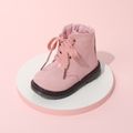 Toddler / Kid Perforated Lace-up Side Zipper Solid Color Boots Pink image 1