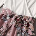 Family Matching Floral Print Long-sleeve Splicing Dresses and Color Block Tops Sets White