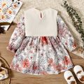 2-piece Toddler Girl Floral Print Long-sleeve Dress and Embroidered Lace Collar Vest Set Multi-color