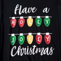 Christmas Snug Fit  String Lights and Letter Print Black Family Matching Long-sleeve Pajamas Sets Black