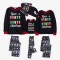 Christmas Snug Fit  String Lights and Letter Print Black Family Matching Long-sleeve Pajamas Sets Black