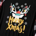 Christmas Reindeer and Letter Print Black Family Matching Raglan Long-sleeve Plaid Pajamas Sets (Flame Resistant) Black image 3