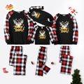 Christmas Reindeer and Letter Print Black Family Matching Raglan Long-sleeve Plaid Pajamas Sets (Flame Resistant) Black image 1