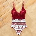 Christmas Reindeer and Tree Print Red Family Matching Swimsuits Sets Red