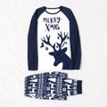 Christmas Reindeer and Letter Print Dark Blue Family Matching Raglan Long-sleeve Pajamas Sets (Flame Resistant) Dark Blue
