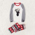 Christmas Reindeer and String Lights Print Family Matching Raglan Long-sleeve Pajamas Sets (Flame Resistant) Red/White