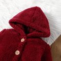 Baby Girl Solid Thickened Fuzzy Fleece Long-sleeve Hooded Jumpsuit Burgundy image 2