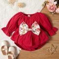 Baby Girl Solid/Floral Print Long-sleeve Bowknot Romper Hot Pink