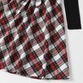 Family Matching Plaid Long-sleeve Splicing Belted Midi Dresses and Shirts Sets Light Red