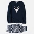 Christmas Antlers Family Matching Long-sleeve Pajamas Sets(Flame Resistant) Dark Blue/white