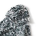 Leopard Print Black Family Matching Polar Fleece Long-sleeve Hooded Sweatshirts Black