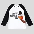 Thanksgiving Cartoon Turkey and Letter Print Family Matching Raglan Long-sleeve T-shirts Black/White